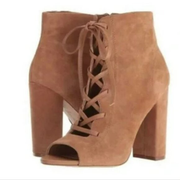 Sam Edelman Yvie Lace-up Saddle Leather Suede Tan Booties Women's Boots Size 8 - Picture 2 of 13